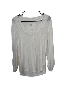 Banana Republic White Ruched Sleeve Henley Top Minimalist Size Medium Women